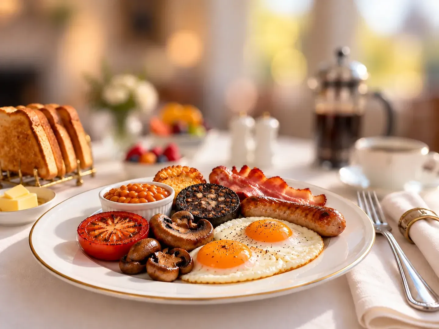 Freshly cooked English breakfast at The Old Rectory