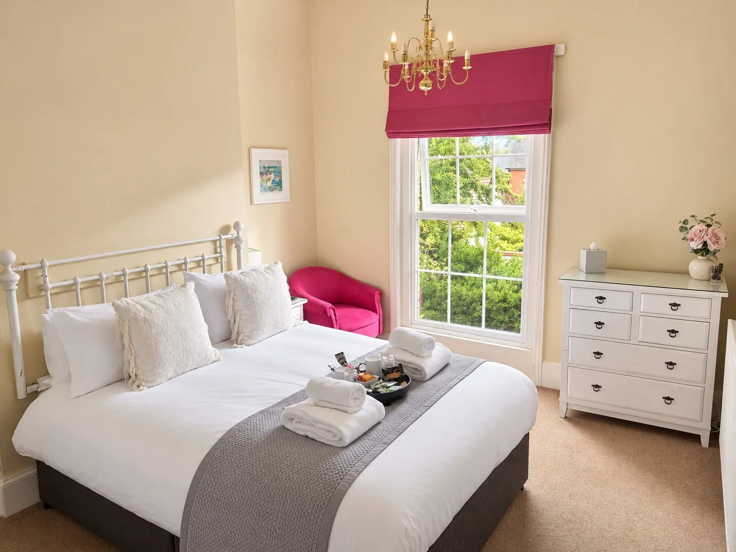 Pink Room king bed and garden window