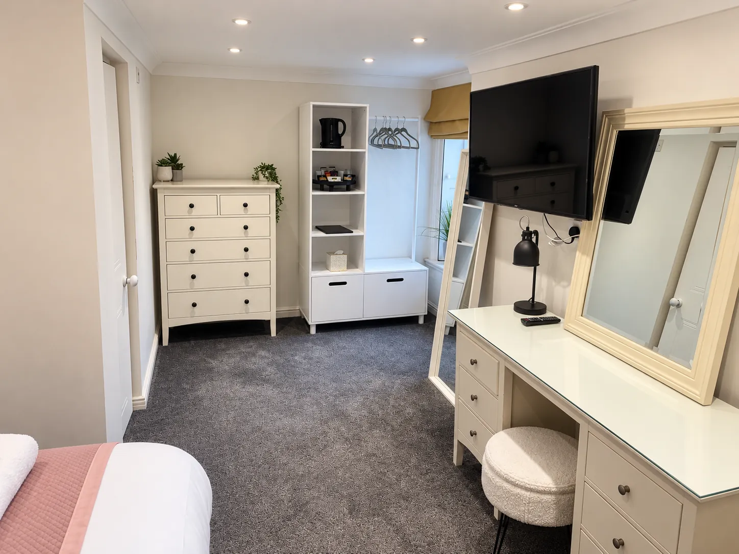 Room 3 television, dressing table and tea and coffee facilities